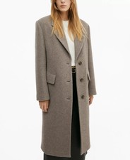 MANGO MNG Women's Wool Overcoat Medium Brown Size XS NEW