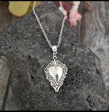 Heart Pendant Necklace Silver Stainless Steel Bohemian Style Hollow Border