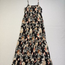 Forever 21 Floral Maxi Dress Women’s Sz Large Black Tiered Spaghetti Strap Boho