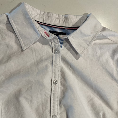 Tommy Hilfiger Big Girl's Solid Oxford Tie Front Button Down Shirt White Sz LRG - Picture 2 of 3