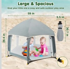 Zodawa Portable Foldable Baby Play Pen UPF 50 Canopy Mesh, Gray