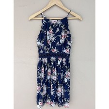 By & By Navy Blue Floral Mesh Scalloped Mini Dress Crochet Waist Size 1