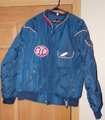 Vintage STP Racing Team Tony Cano Windbreaker  Jacket Blue Indy Pin Size Large