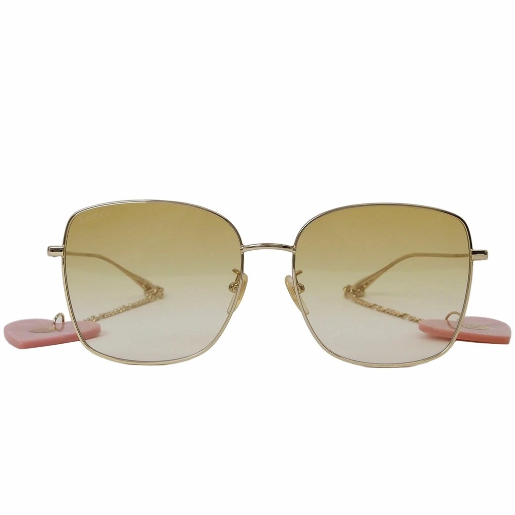 Accessoires lunettes de soleil GUCCI à breloques carrées or jaune dégradé rose