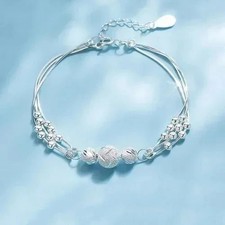 Crystal Heart Linked Charm Bracelet 925 Sterling Silver Womens Jewellery Gift UK