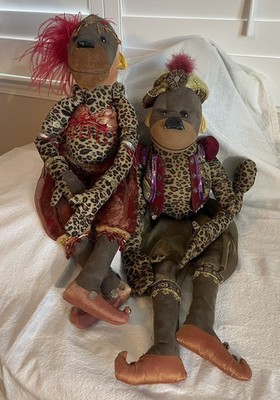 Vintage Winward Stuffed Pair Genie Monkeys Leopard Print Plush 28  Video Flaws