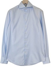 SUITSUPPLY Men's Formal Shirt 37/14.5 Slim Blue Cotton Button-Up Classic 