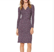 Tory Burch Navy Blue Burgundy Silk Jersey Interlocking Twist Long Sleeve Dress L