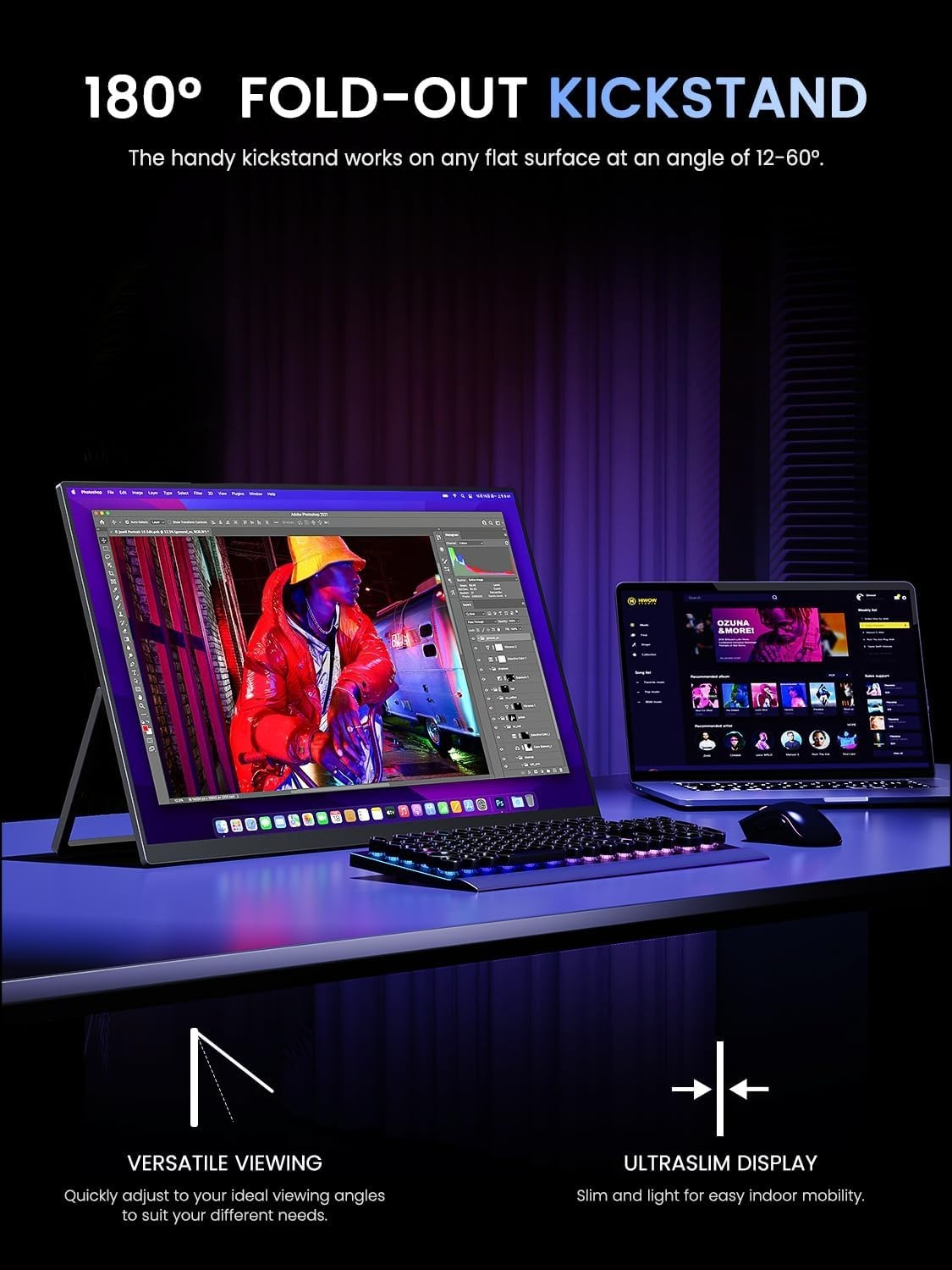 UPERFECT 24.5” Portable 2K Large Gaming Monitor Built-in 180° Adjustable Base