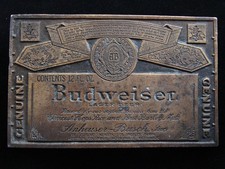 RE09113 VINTAGE 1970s  GENUINE BUDWEISER LAGER BEER  ADVERTISEMENT BELT BUCKLE