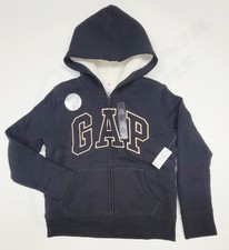 GAP KIDS Gold Logo Cozy Sherpa Fleece Lined Full Zip Hoodie Black, XXL 14-16
