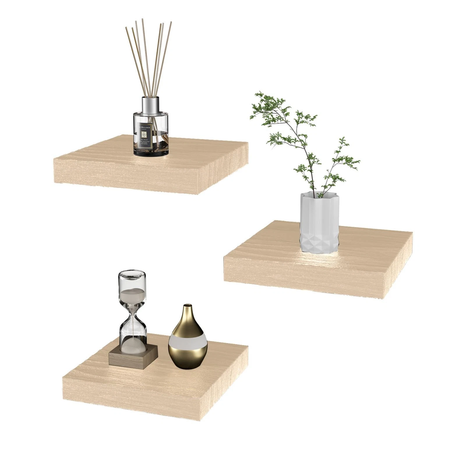 Small Floating Shelves for Wall - 6 Inch Mini Square Natural Wood Shelves for...