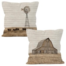 Farmhouse Windmill Barn Cow Gifts Throw Pillow Covers 18x18 Set of 2, Rustic ...