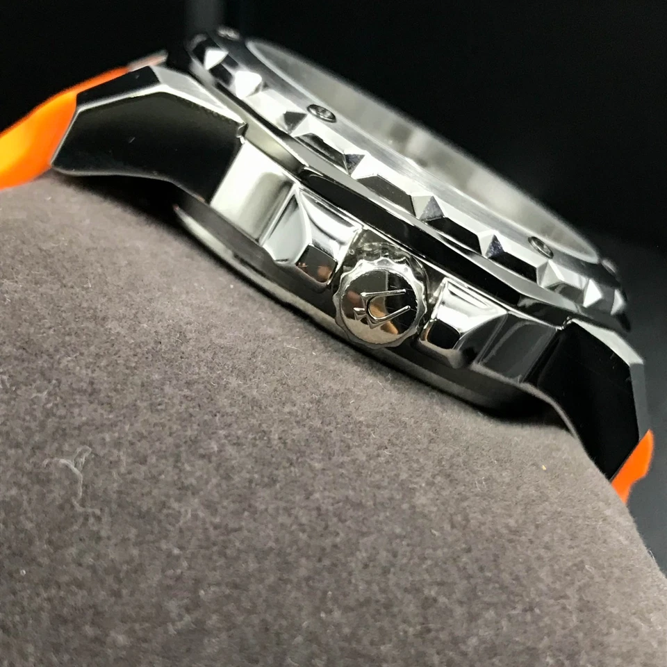 宝路华 Marine Star 98A226 自动男士腕表银色表盘橙色橡胶表带腕表 — 第 3/4 张图片