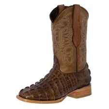 Mens Western Cowboy Boots Brown Alligator Print Tail Genuine Leather Square Bota