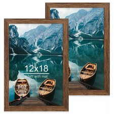 12x18 Frame Set of 2, Rustic Brown Wood Style, Display 12 x 18 Poster without...