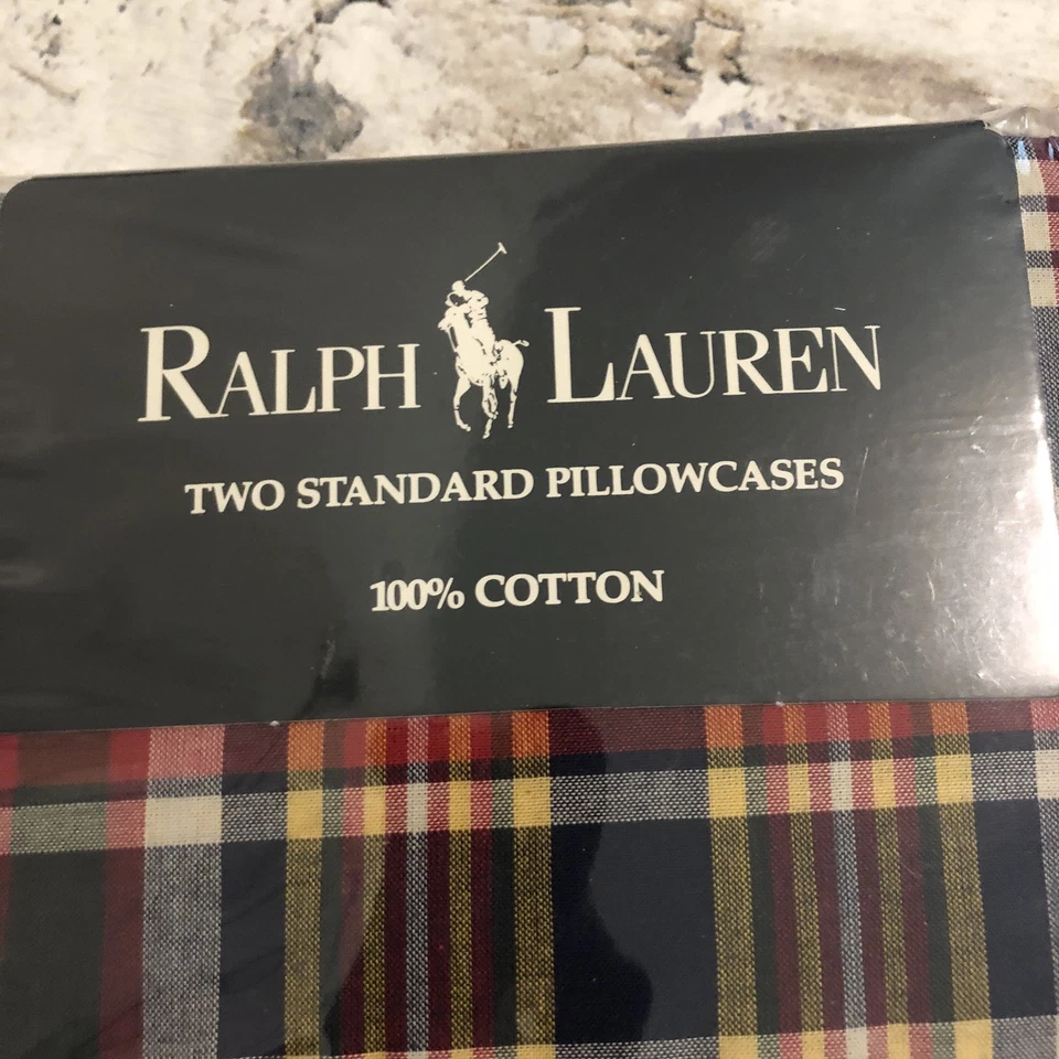 Ralph Lauren MADRAS Plaid 2 Pillowcases w/ Buttons Kennebunkport NOS 90’s New - Image 2 of 4