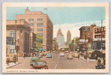 1953 Ouellette Ave Windsor Canada Postcard - Vintage City Street Scene