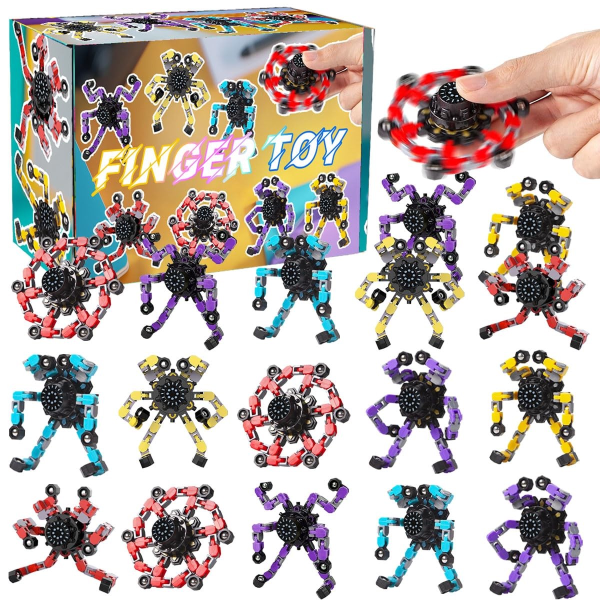 16Pcs Transformable Fidget Spinners Toys with Gifts 16 Pieces,