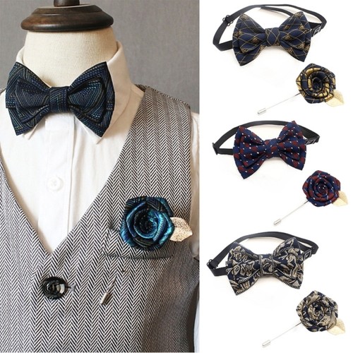 Little Gentleman Bowtie and Lapel Flower Set for Stage Performances Formal Suit - Picture 2 of 24