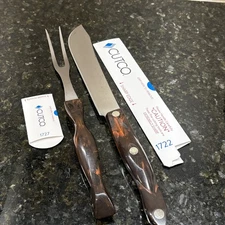 CUTCO Carving Set 1722 Butcher Knife 1727 2 Tine Fork Factory Sharp & Polished
