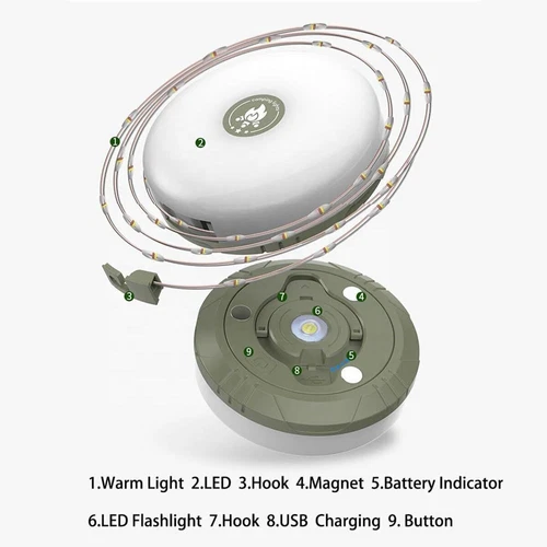 Glowmate 4 in 1 Camp Light, Glow Mate 4 in 1 Retractable String Lights Camping - Picture 6 of 21