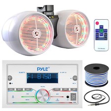 Pyle PLMR77U Marine Stereo, 8" 600 Watt White LED Tower Speakers, Antenna,Wire
