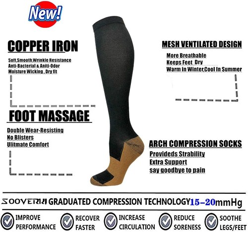 4 Pairs Copper 20-30mmHg Compression Socks Pain Relief Support Stockings Unisex - Picture 3 of 13