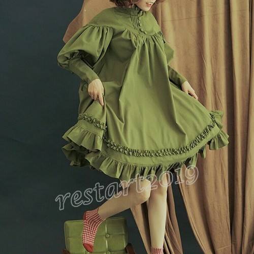 Lady Girl Lolita Gothic Dress Ruffle Long Puff Sleeve Sweet Retro Cute Pink Chic - Picture 10 of 17