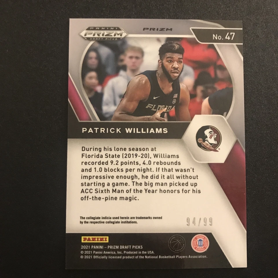 2021-22 PRIZM DRAFT BLUE PATRICK WILLIAMS /99 - Image 2 of 4