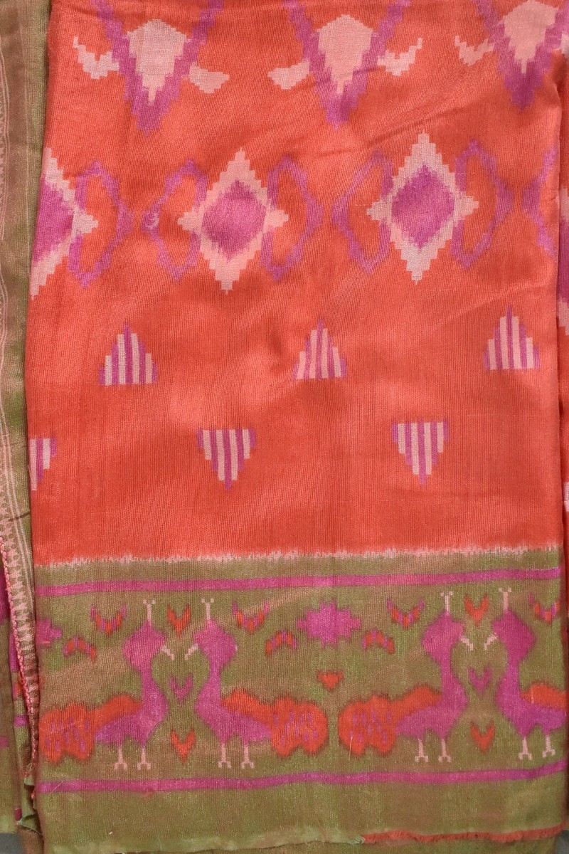 Vintage Red Ikat Silk Sari