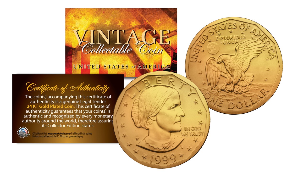 Susan B. Anthony U.S. $1 Dollar Coin Genuine 24K GOLD PLATED with Capsule &  COA | eBay