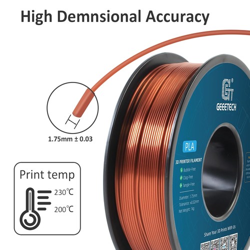 Geeetech Silk PLA filamento stampante 3D 1 kg 1,75 mm finitura seta rame lucido - Foto 4 di 8