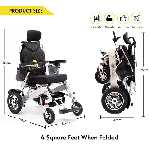 Silla de ruedas eléctrica plegable con control remoto reclinable manual plegable y de viaje - Imagen 4 de 6
