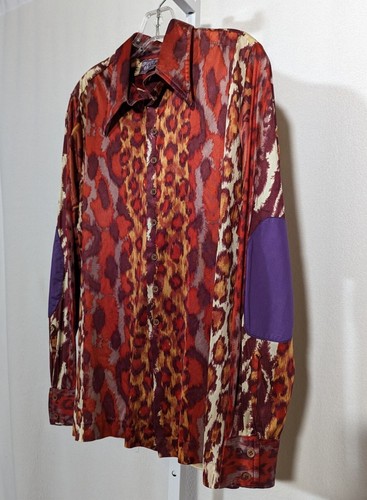 Purple Haze Vtg 60s 70s Leopard Abstract Animal Print Shirt Medium Jimi Hendrix - Picture 3 of 7