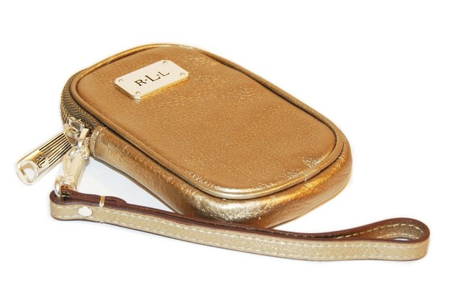 $85 Polo Ralph Lauren Women Leather Wristlet Coin Card Case Wallet Metallic Gold | eBay