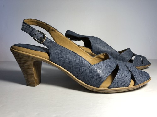 Softspots Sandal Womens 9.5 M Block Heels Strappy Slingback Blue - Picture 4 of 6