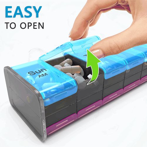 Extra Large Pill Organizer Black XXL Pill Box 7 Day Weekly Pill Box with AM PM - Picture 2 of 6