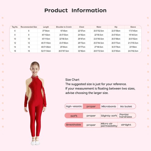 Kids Girls Bodysuit Long Sleeve Rompers Performance Jumpsuit Rhinestones Sports - Picture 55 of 61