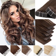 40pcs Soft Remy 8A Tape In Human Hair Extensions Skin Weft Thick Glue Brown USPS