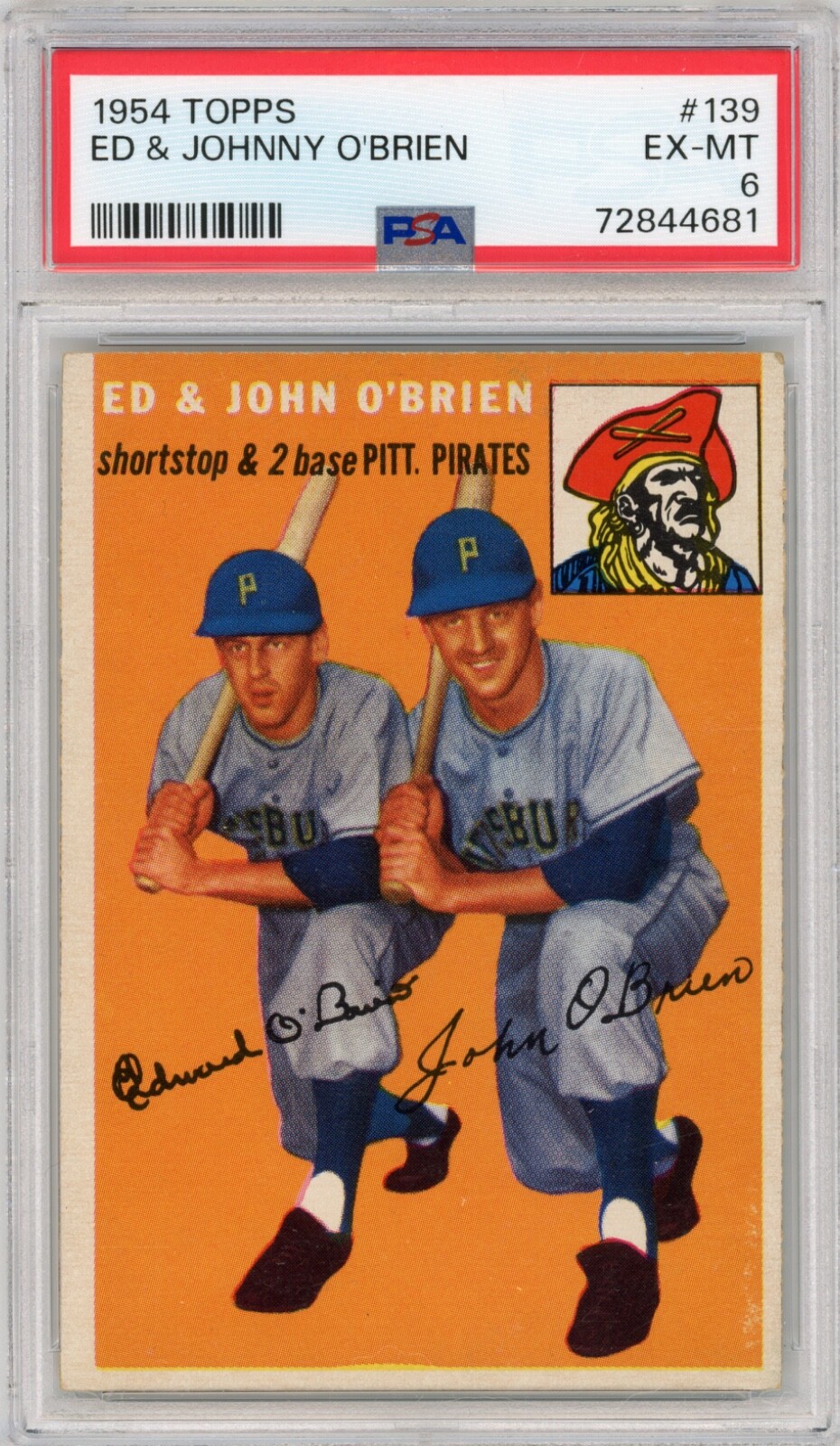 1954 Topps Ed & Johnny O'Brien #139 - PSA 6 EX-MT - Nice Card!