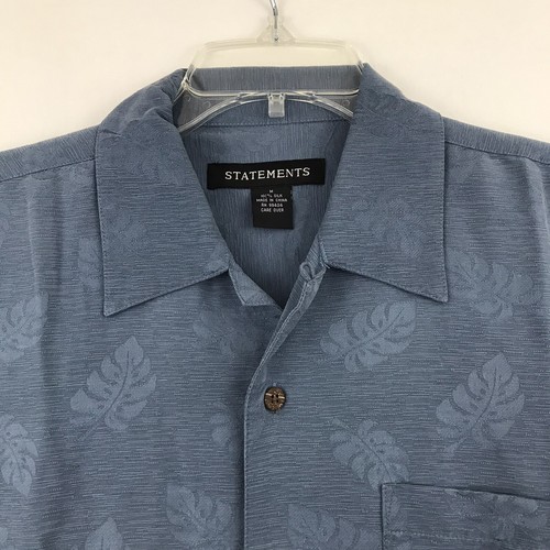 Statements Mens Silk Floral Hawaiian Shirt Size M Blue - Picture 4 of 7