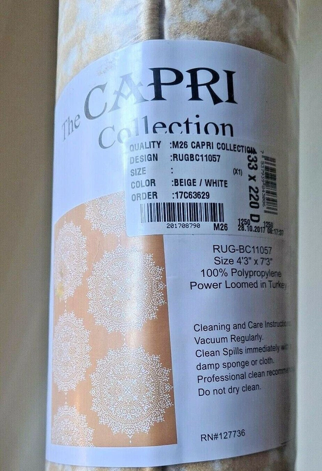 Linon CAPRI COLLECTION Medallion Home Decor Polypropylene 4'4"x7'3" Rug Beige - Image 2 of 4