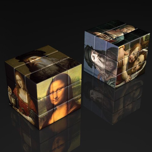 Quadro ad olio Da Vinci Van Gogh Monet arte giocattoli cubo di Rubik - Foto 3 di 23