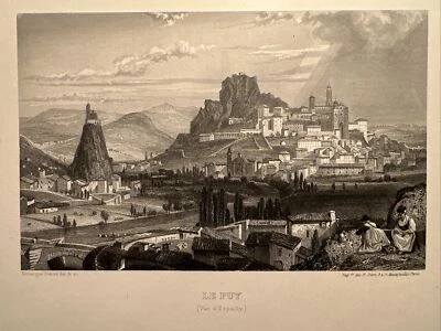 Le Puy France 1851 Antik Loire Stahlstich Illustration Château Engraving - Bild 1 von 4