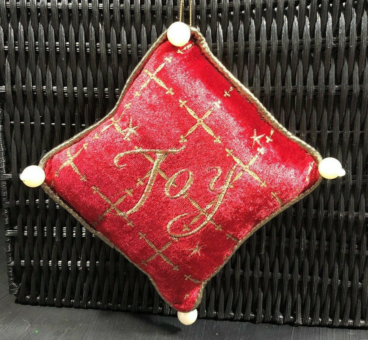 Red Gold New Christmas Ornament Pillow LG Size 6"Hx6"Lx1.5"W