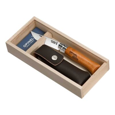 Opinel-Messer, Größe 8, nicht rostfrei, Etui, in Holzbox