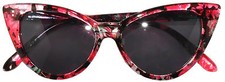 CAT EYE FLOWER SUNGLASSES SMOKE LENS GLASSES SHADES UV400 BLACK-RED FLOWER FRAME