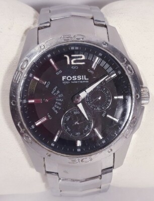 Men Fossil Blue Watch Bq9328 Bracelet Band Steel Case Black Face Retrograde Day