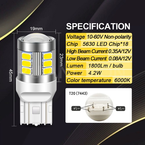 10-60V 7443 T20 W21W LED Bulb For Car Truck Brake Stop Turn Light Tail 1800lm - Picture 13 of 16